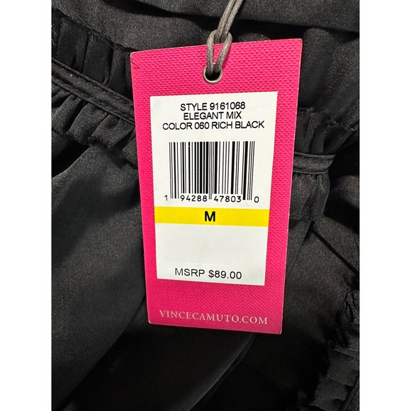 Vince Camuto Elegant Mix‎ Rich Black Ruffle V Neck Long Sleeve Blouse Top M - Picture 6 of 6